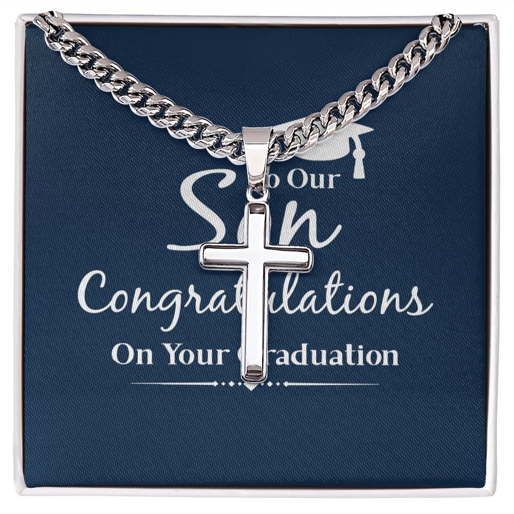 To Our Son Congrats on Your Graduation Artisan Cross Cuban Chain Two-Tone Box